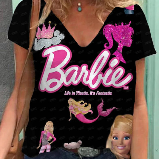 Kawaii 3D Princess V-Neck T-Shirt for Women