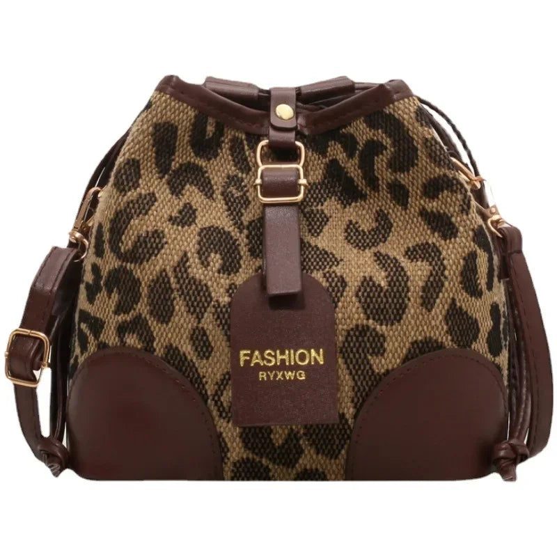 Leopard Print Crossbody Bucket Bag for Women