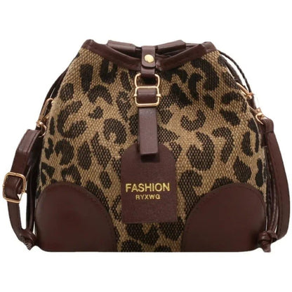 Leopard Print Crossbody Bucket Bag for Women
