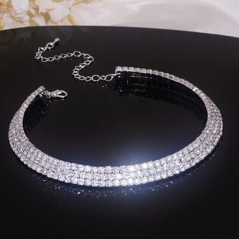 Luxury Silver Rhinestone Wedding Jewelry Set