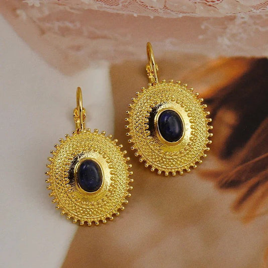Vintage Gold Ornate Turquoise Earrings for Women