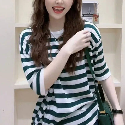 2024 Summer Striped Cotton T-Shirts for Women