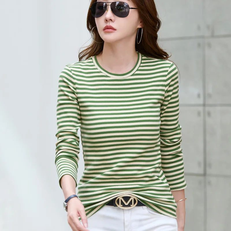 Elegant Striped Long Sleeve T-Shirt for Women