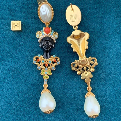 Antique Egyptian Style Colored Pearl Earrings