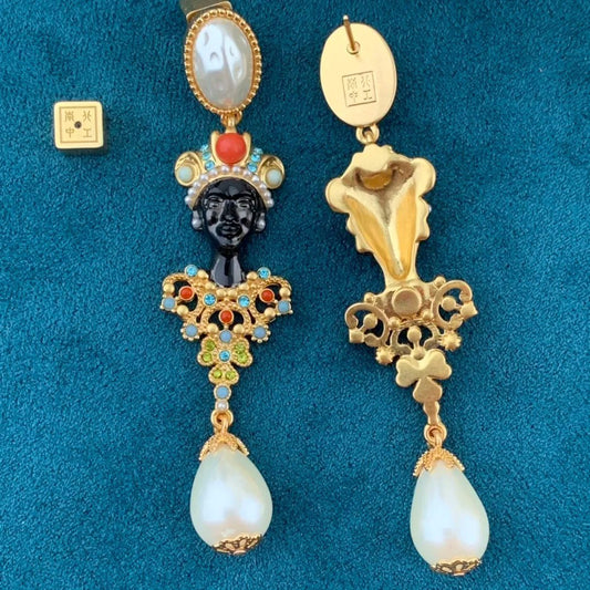 Antique Egyptian Style Colored Pearl Earrings