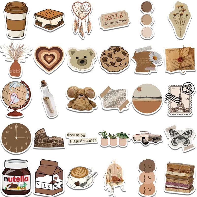 Vintage Brown Aesthetic Stickers for Stationery