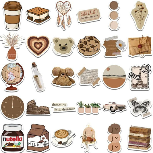 Vintage Brown Aesthetic Stickers for Stationery