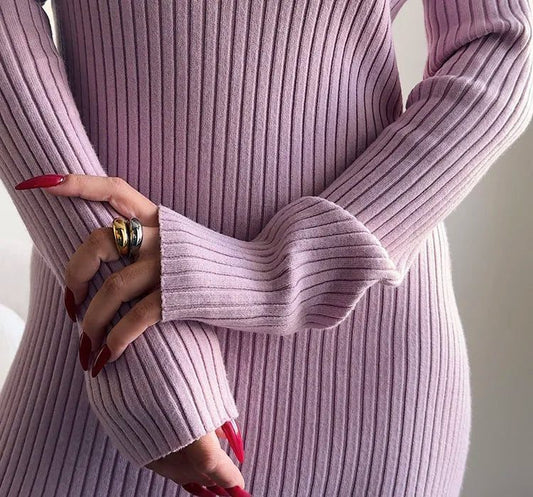 Light Blue V Neck Knitted Sweater Dress