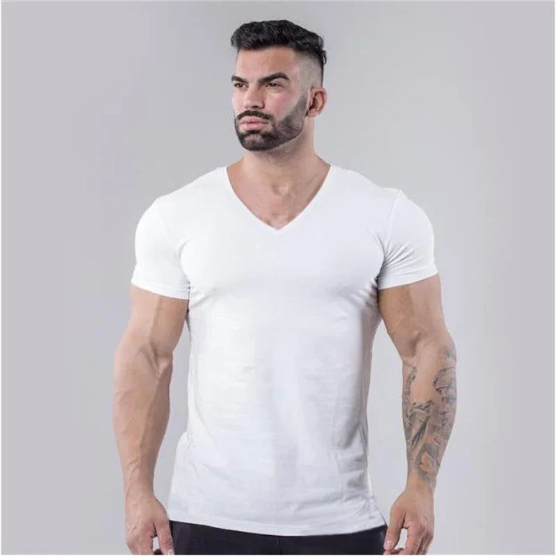 Men's Slim Fit V-Neck Cotton T-Shirt