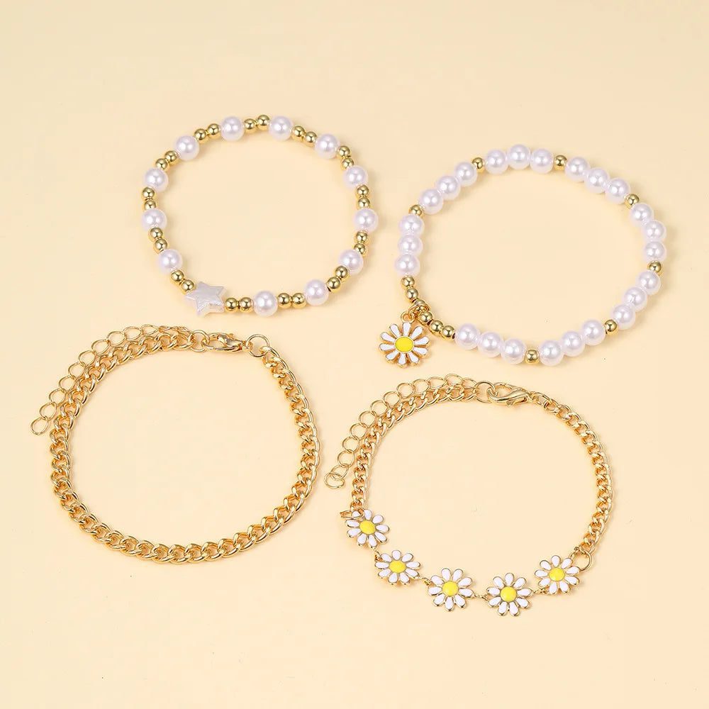 Elegant 4pc Daisy Pearl Jewelry Set