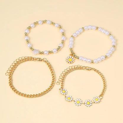 Elegant 4pc Daisy Pearl Jewelry Set