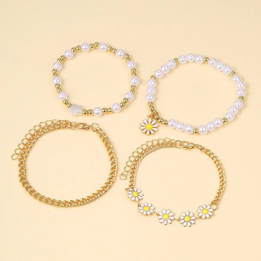Elegant 4pc Daisy Pearl Jewelry Set