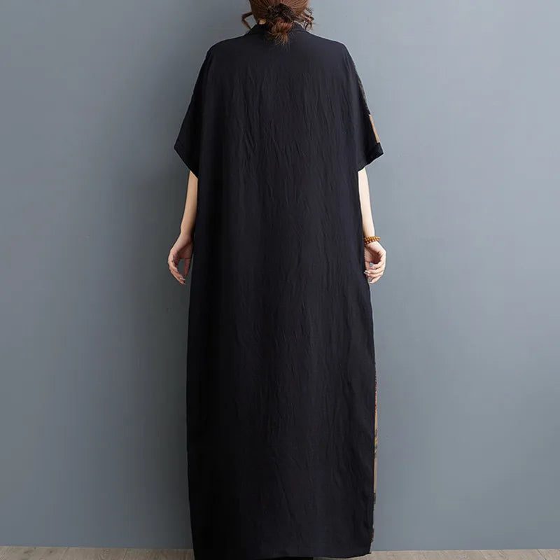 Vintage Black Cotton Dress with Pockets
