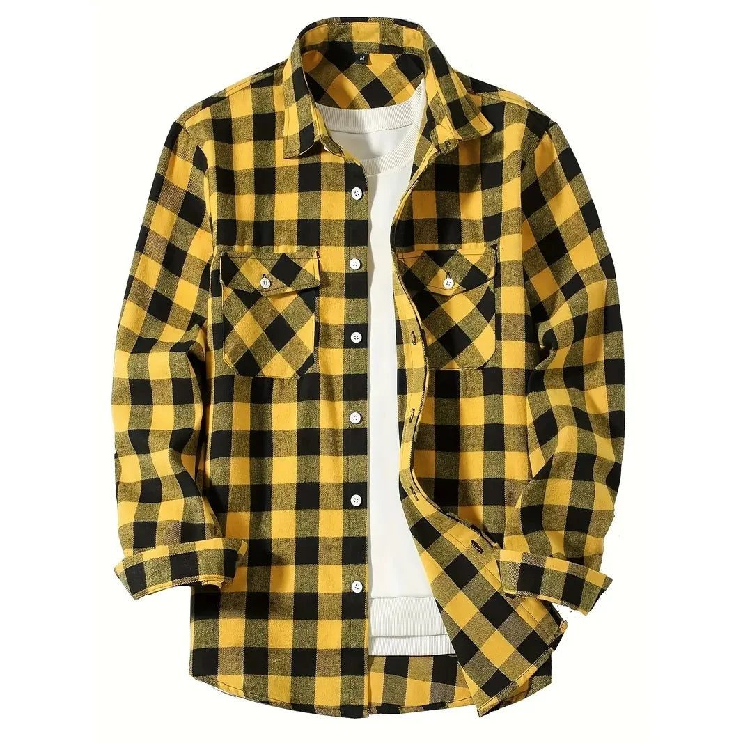 Men's Classic Plaid Flannel Shirt with Pockets