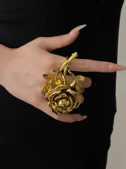 Vintage Metal Rose Open Rings for Women