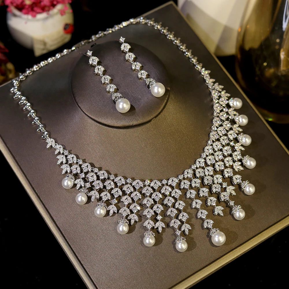 Luxury Pearl Tassel Necklace Set for Weddings