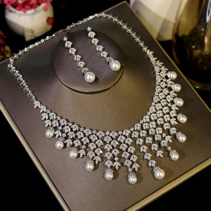 Luxury Pearl Tassel Necklace Set for Weddings