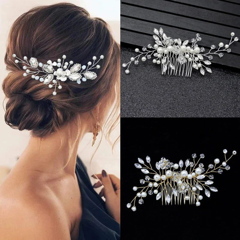 Elegant Floral Crystal Pearl Wedding Hairpin