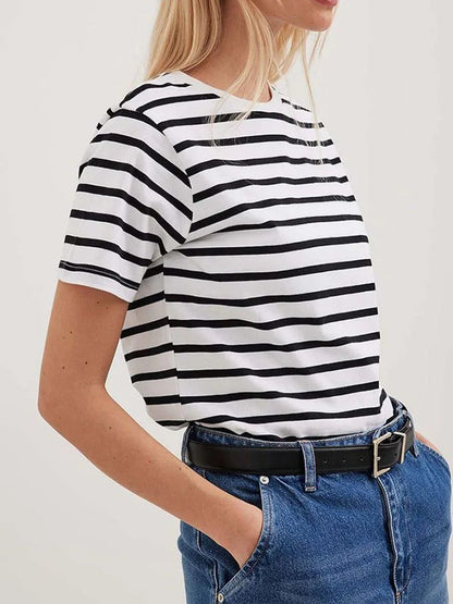 Cozy Striped Short Sleeve T-Shirt for Women