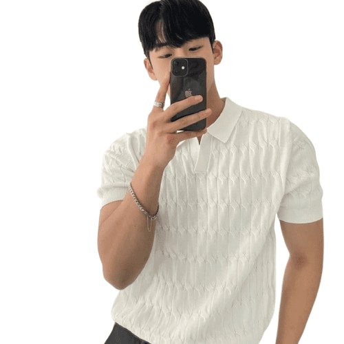 Men's Casual V-Neck Knitted Polo Shirt