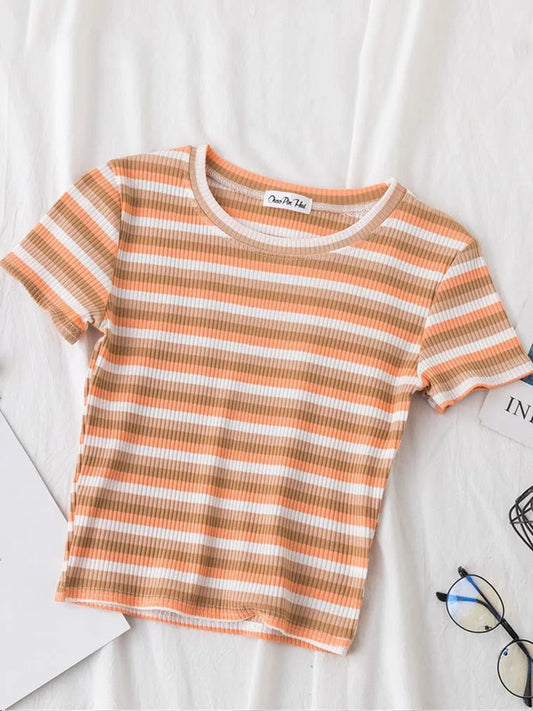 Summer Rainbow Striped Slim Fit T-Shirt