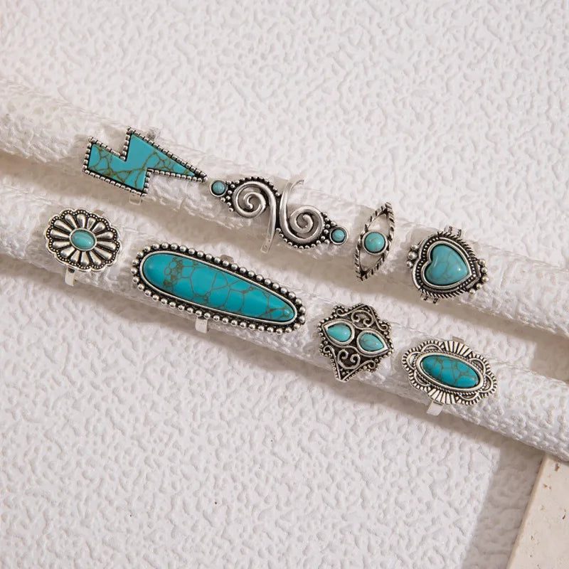 8Pcs Vintage Bohemian Turquoise Knuckle Rings