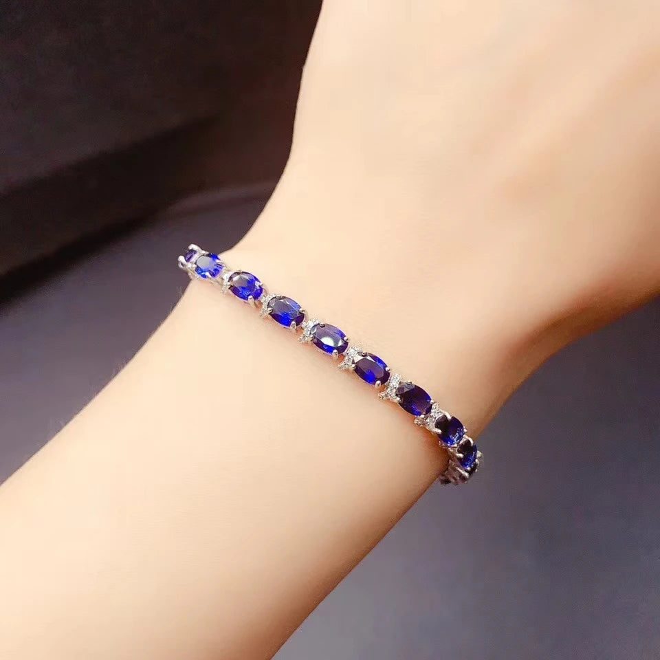 Natural Sapphire Gemstone Bracelet in Silver