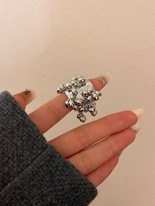 Vintage Metal Beads Open Ring for Women