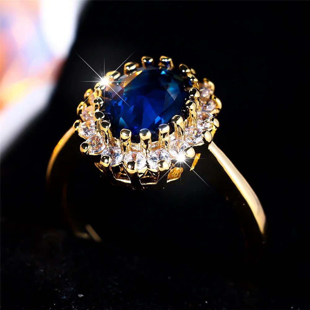Vintage Blue Zircon Engagement Ring for Women