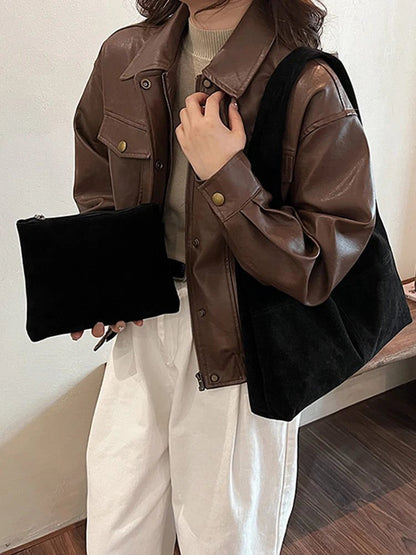 2024 Vintage Brown Faux Suede Shoulder Bag