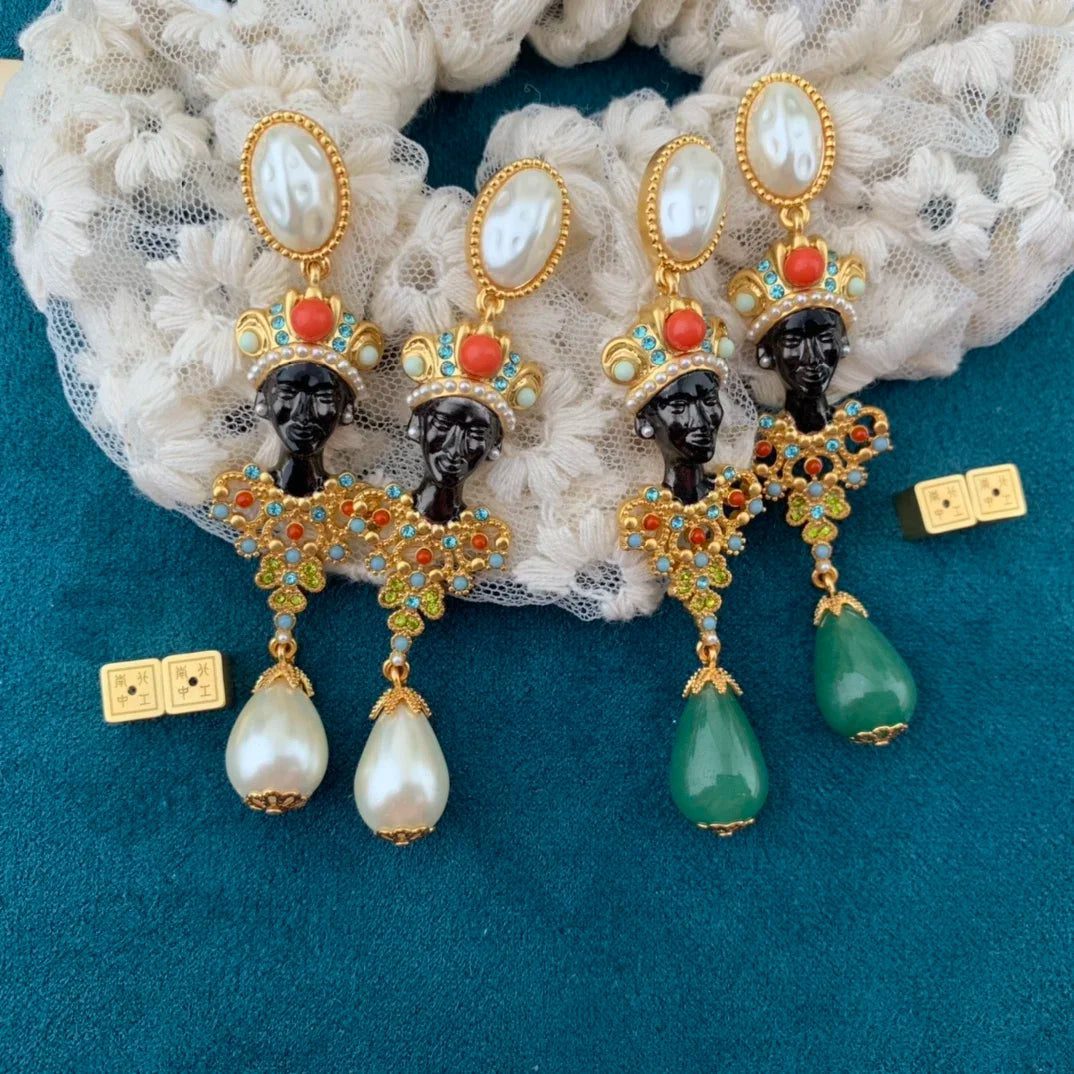 Antique Egyptian Style Colored Pearl Earrings