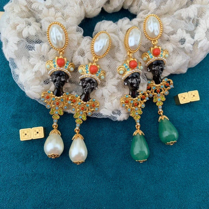 Antique Egyptian Style Colored Pearl Earrings