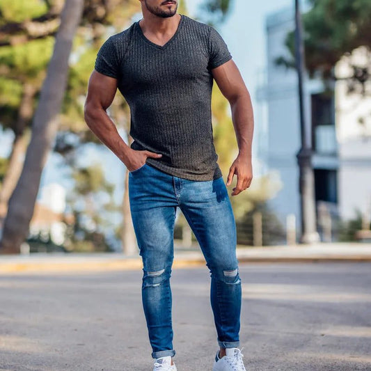 Men's V-Neck Sports T-Shirt for Summer