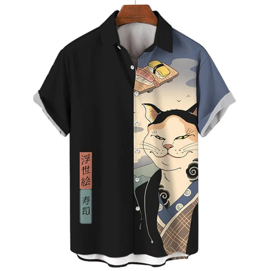 Cool Samurai Cat Hawaiian Shirt for Men
