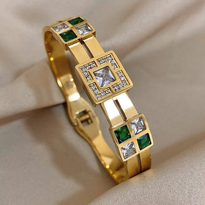 Luxury Waterproof Emerald Green Zircon Bangle Bracelet