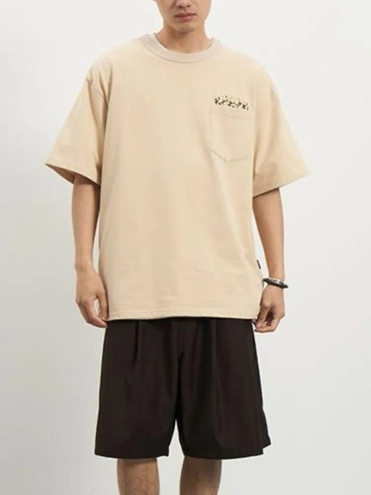 Men's Flower Embroidered Pocket T-Shirt - Streetwear