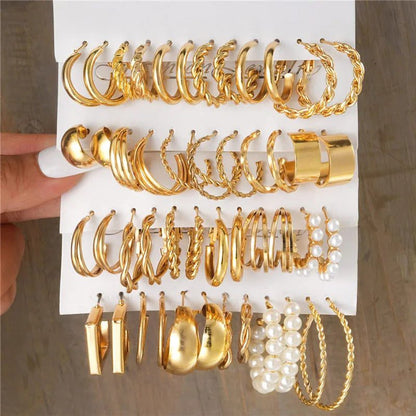 Boho Vintage Gold Hoop Earrings Set