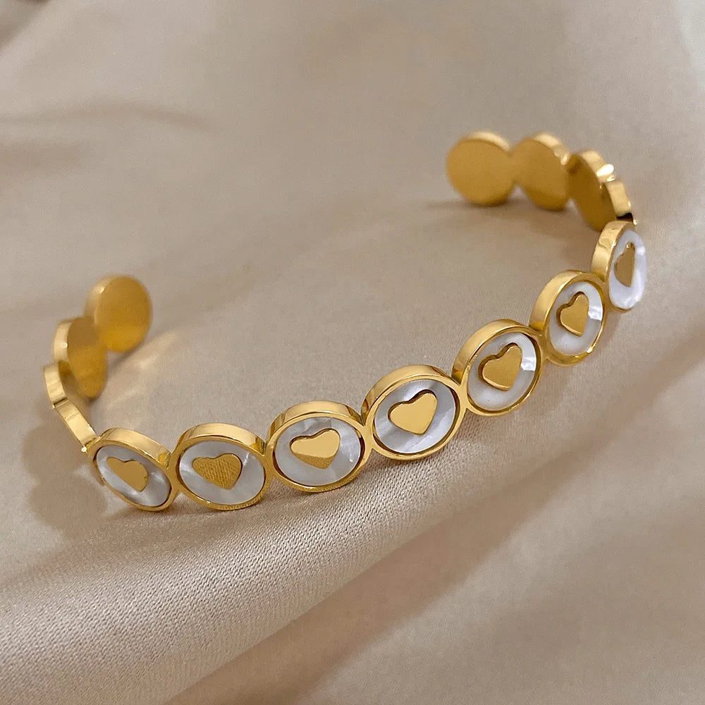 Waterproof Gold Plated Heart Cuff Bracelet