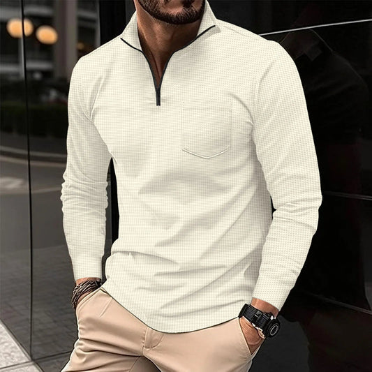 Men's Long Sleeve Polo Neck Pocket T-shirt