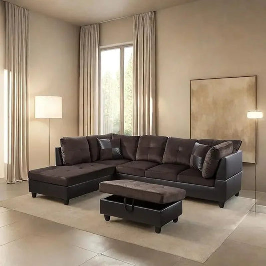 Modern L-Shaped Sofa with Ottoman for Living Room