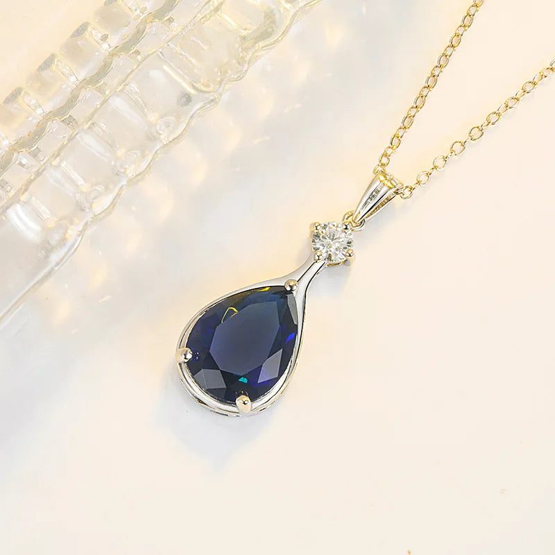 925 Sterling Silver Blue Sapphire Pendant Necklace