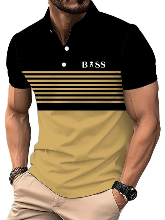Men's Striped Short-Sleeved Golf Polo Shirt