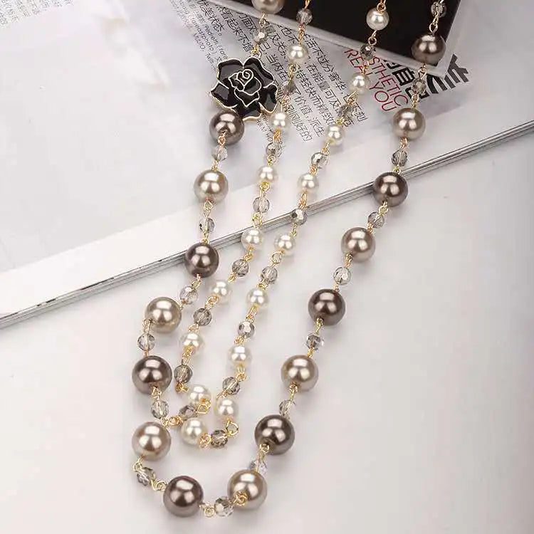Elegant Vintage Camellia Pearl Long Necklace