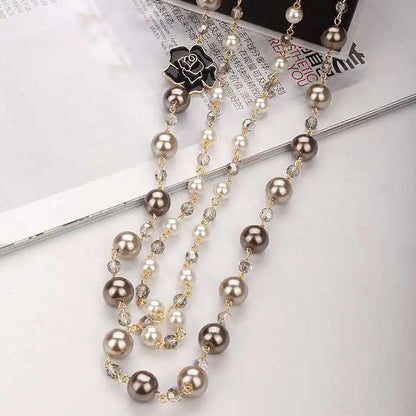 Elegant Vintage Camellia Pearl Long Necklace