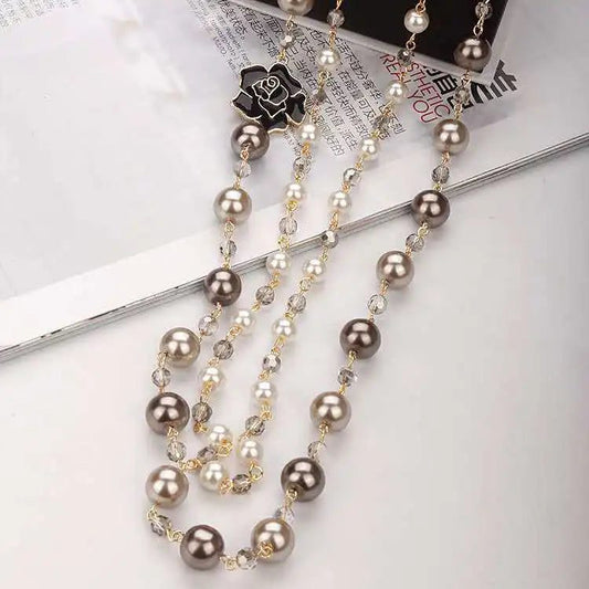 Elegant Vintage Camellia Pearl Long Necklace