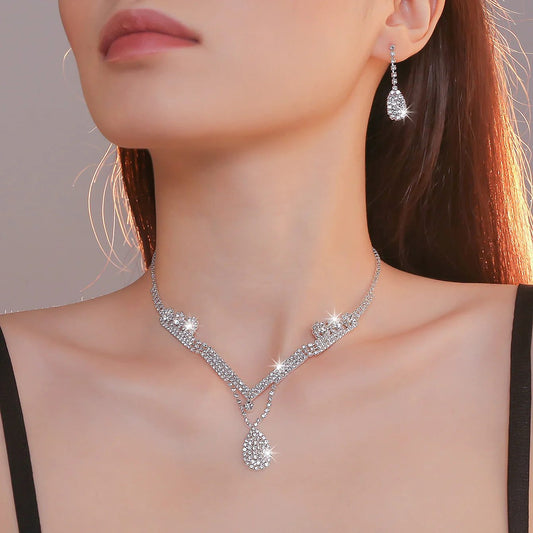 Elegant Bridal Crystal Necklace and Earrings Set