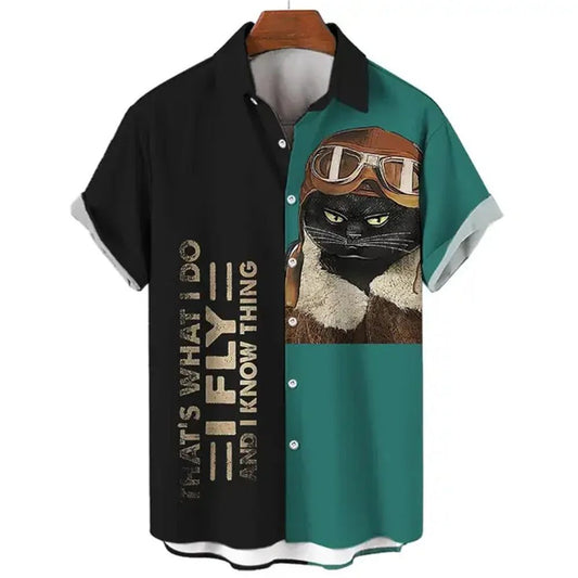 Cool Samurai Cat Hawaiian Shirt for Men