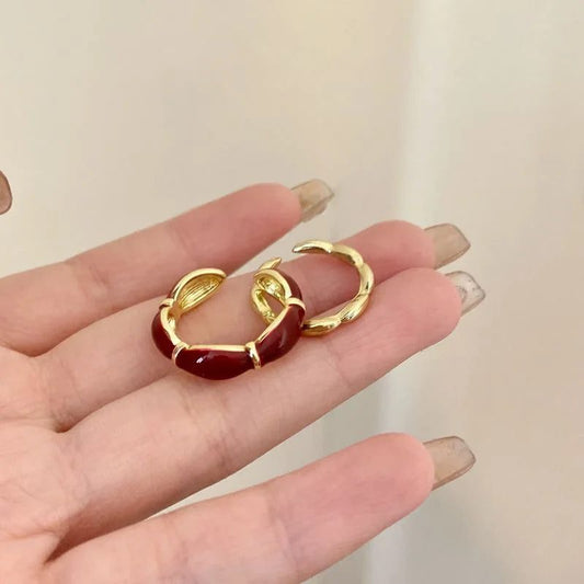 Vintage Red Drop Glazed Rings for Women