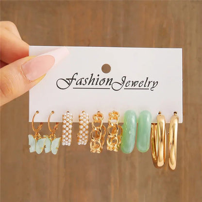 Boho Vintage Gold Hoop Earrings Set