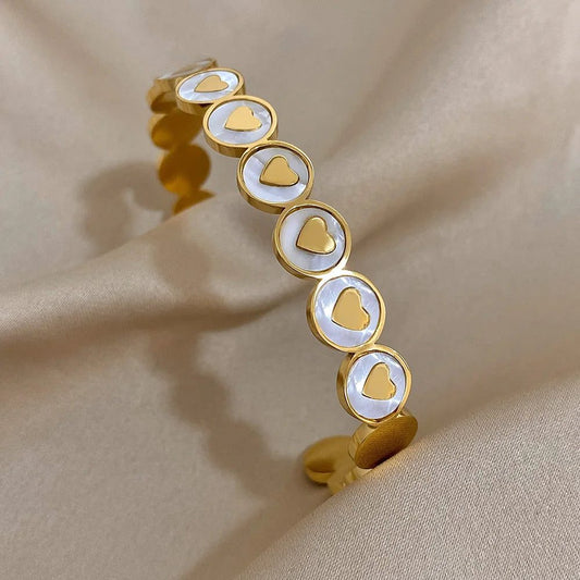 Waterproof Gold Plated Heart Cuff Bracelet